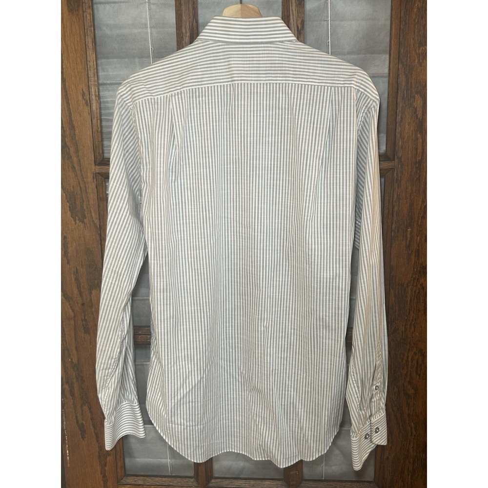 Lorenzo Uomo dress shirt Light Grey & White Stripe Trim Fit Size 15.5 And 34/35 - Picture 6 of 9
